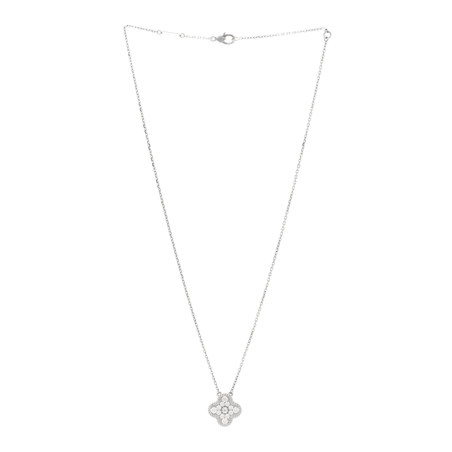 18K White Gold Diamond Vintage Alhambra Pendant Necklace
