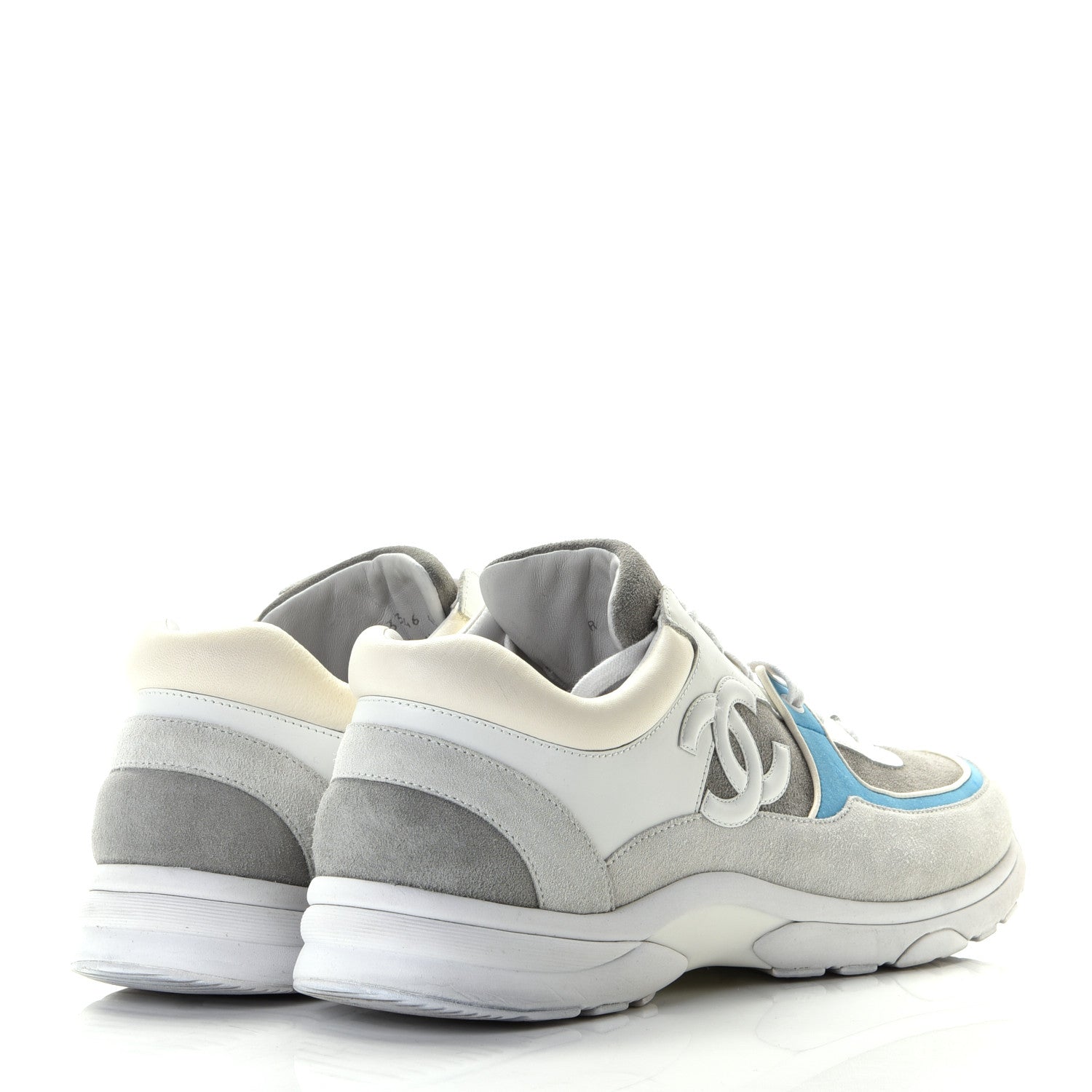 Chanel Suede Calfskin Mens CC Sneakers 45 White Grey Blue 4 of 9