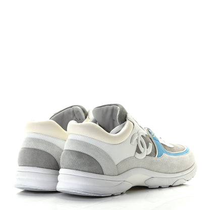 Chanel Suede Calfskin Mens CC Sneakers 45 White Grey Blue 4 of 9