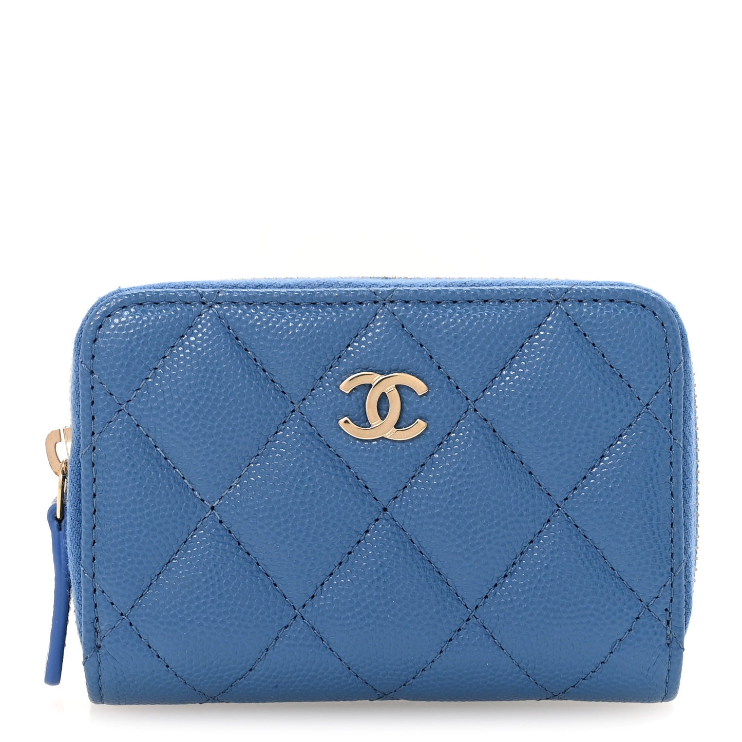 Caviar Quilted Zip Coin Purse Blue