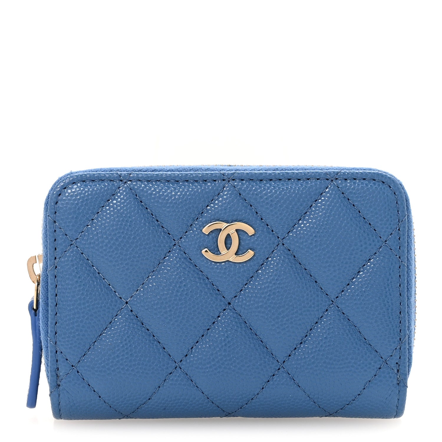 Chanel Caviar Quilted Zip Coin Purse Blue 1 of 8