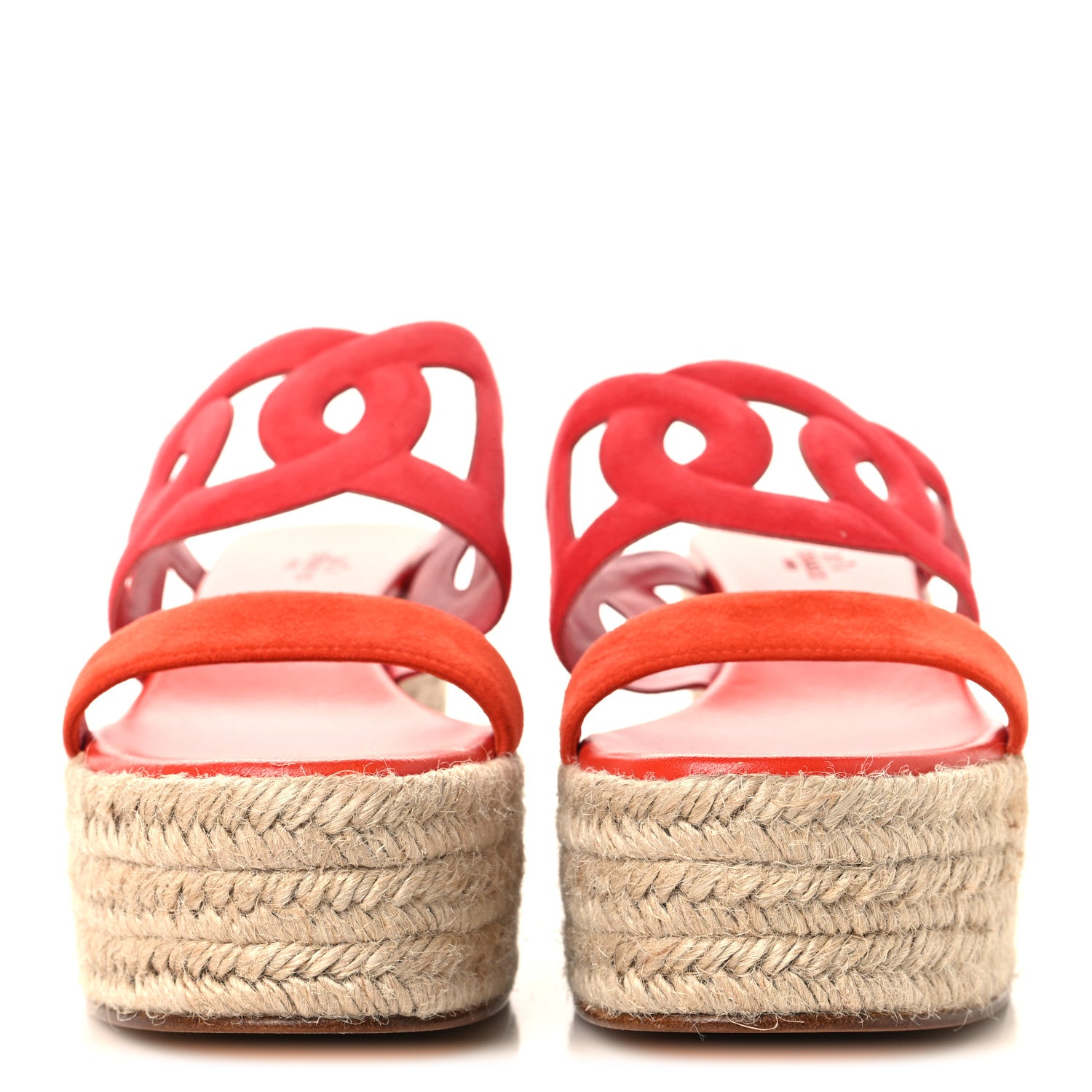 Hermes Suede Goatskin Ithea 30 Espadrille Wedge Sandals 39 Rouge Cinetique Orange Capucine 3 of 10
