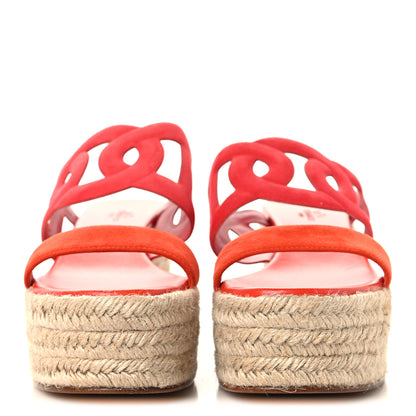 Hermes Suede Goatskin Ithea 30 Espadrille Wedge Sandals 39 Rouge Cinetique Orange Capucine 3 of 10