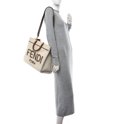 Fendi Shearling Vitello King Logo Medium Fendi Sunshine Shopper Tote White 2 of 17