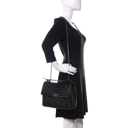 Valentino Garavani Craquele Nappa Large Rockstud Spike Shoulder Bag Black 2 of 9