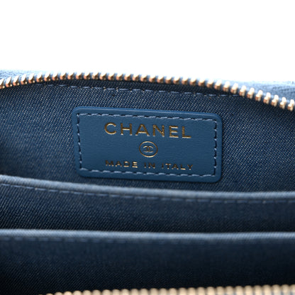 Chanel Denim Quilted CC Pearl Crush Zip Card Holder On Chain Blue 6 of 10