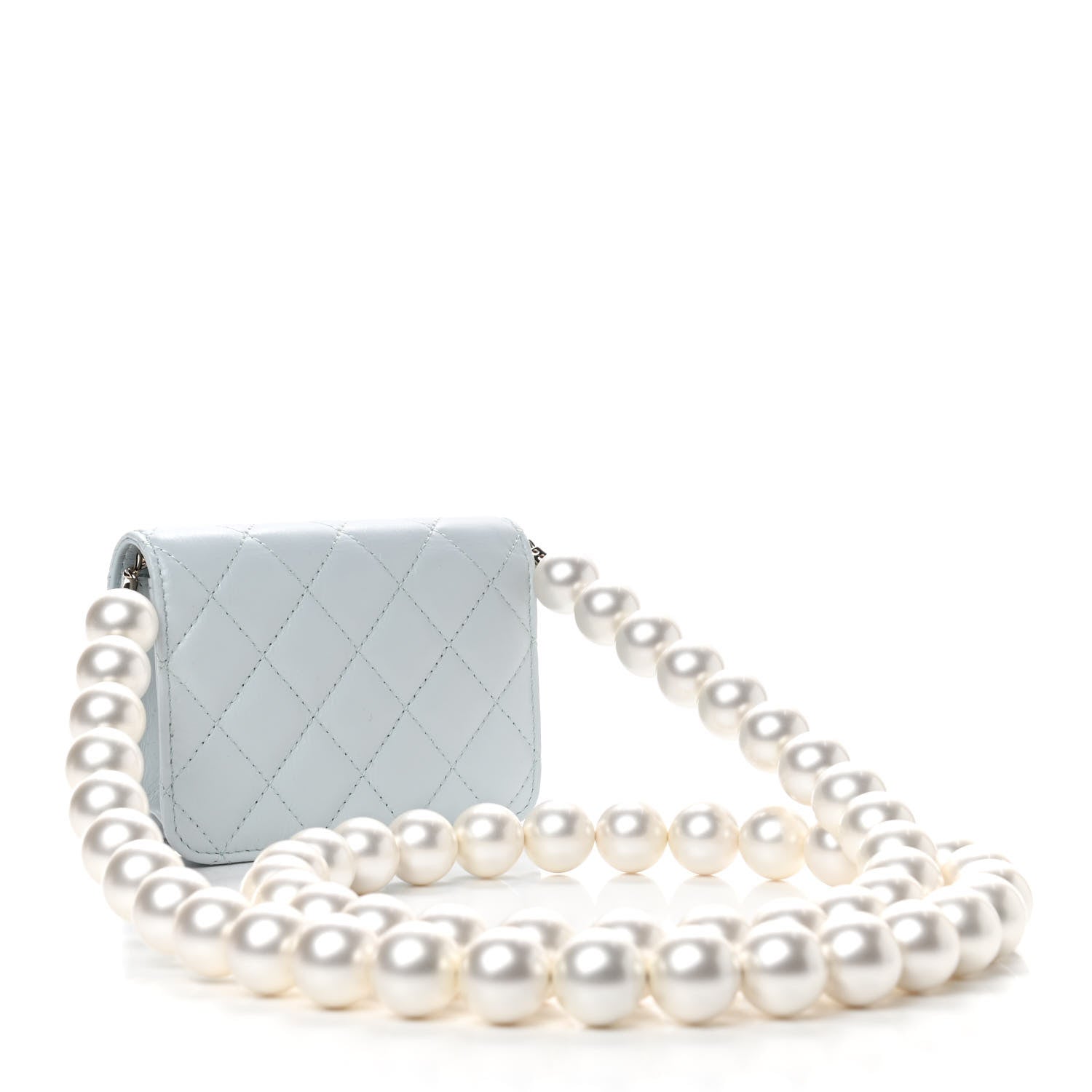 Chanel Calfskin Quilted Maxi Pearls Card Holder Flap With Chain Light Blue 3 of 10