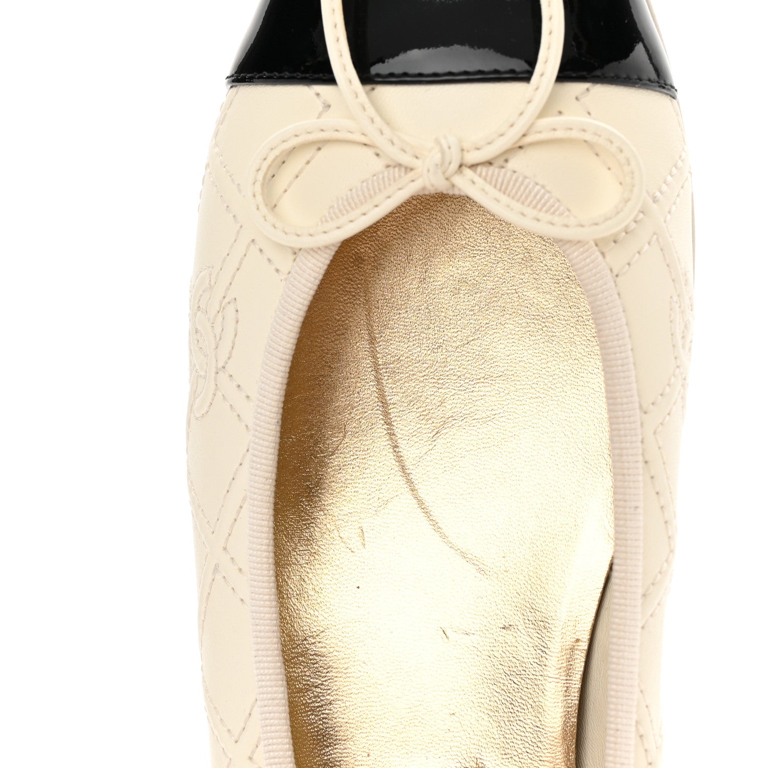Chanel Lambskin Patent Double Stitched CC Cap Toe Ballerina Flats 39 Ivory Black 11 of 16