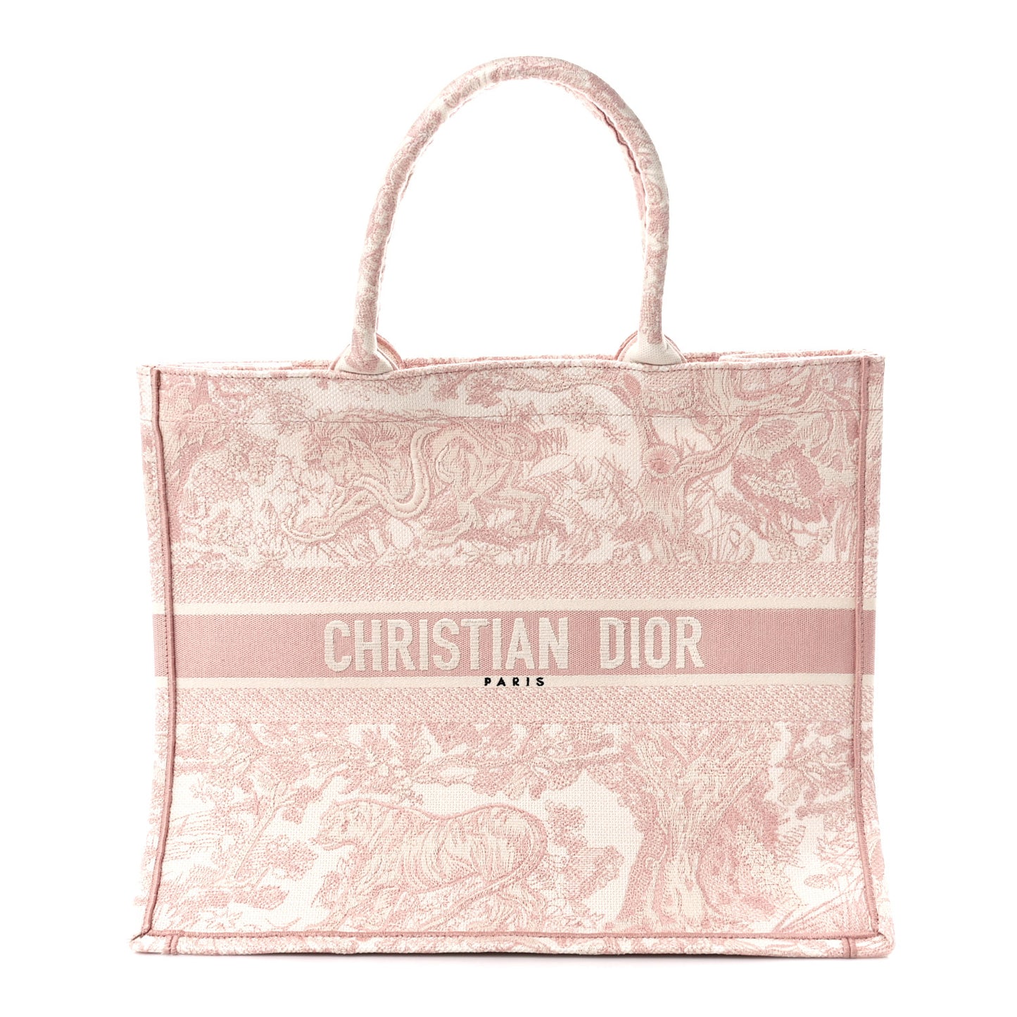 Canvas Toile De Jouy Embroidered Large Book Tote Pink