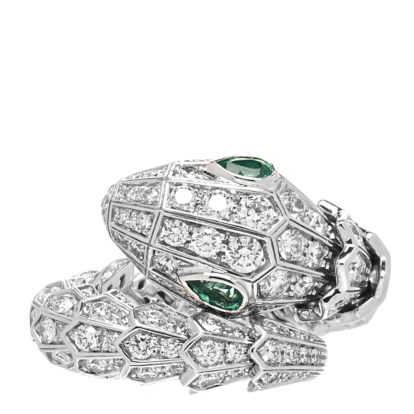 18K White Gold Diamond Emerald Serpenti Pave Ring 55 7.25