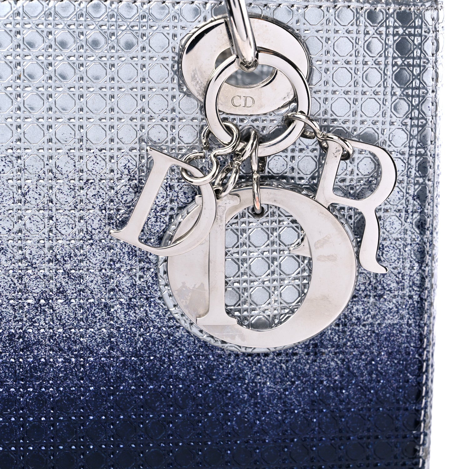 Christian Dior Metallic Patent Micro-Cannage Gradient Medium Lady Dior Silver Blue 15 of 17