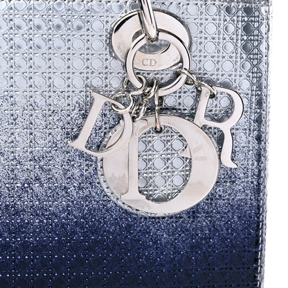 Christian Dior Metallic Patent Micro-Cannage Gradient Medium Lady Dior Silver Blue 15 of 17