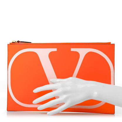 Valentino Garavani Calfskin VLogo Large Flat Zip Pouch Orange 2 of 6