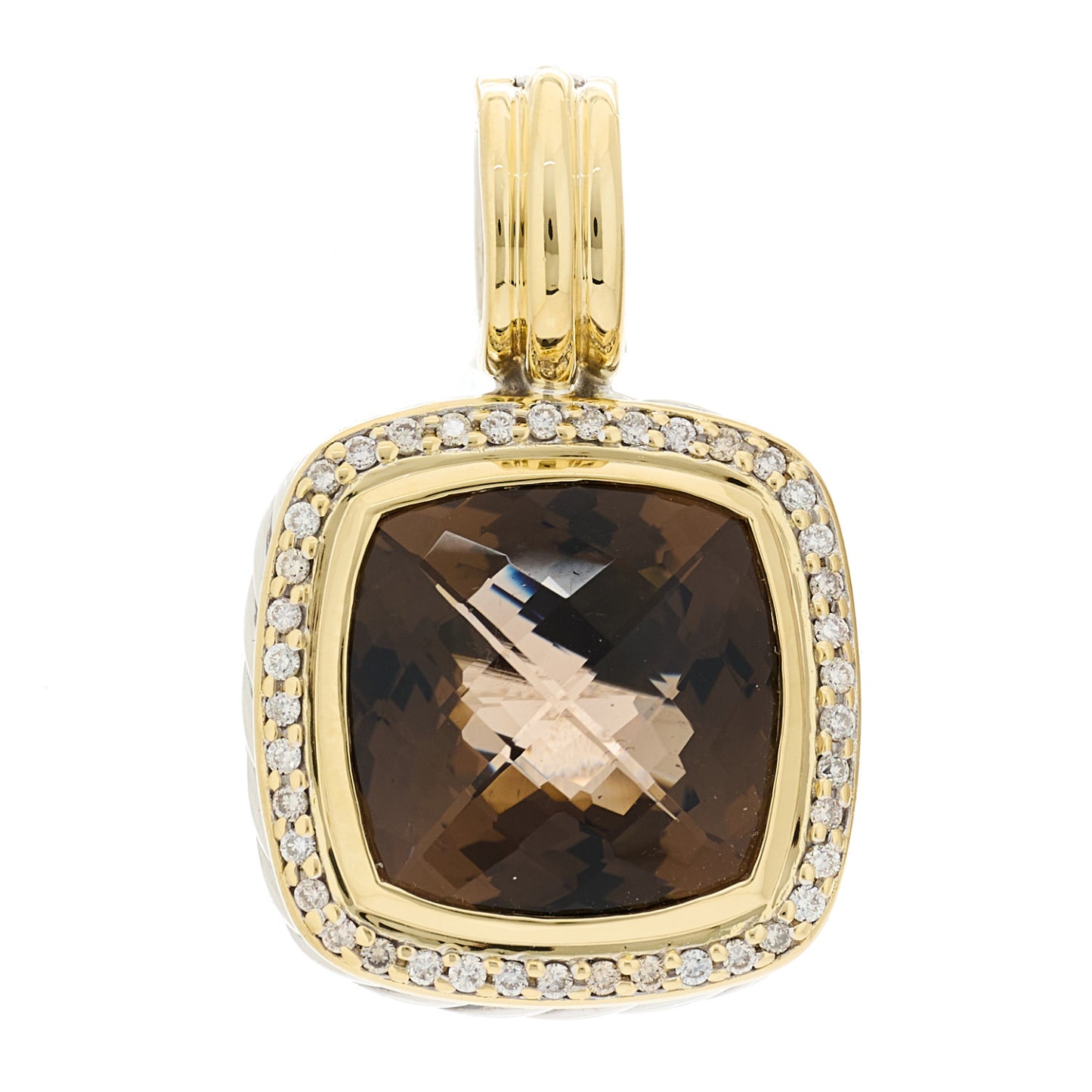 Sterling Silver 18K Yellow Gold Diamond Smoky Quartz 14mm Albion Enhancer Pendant