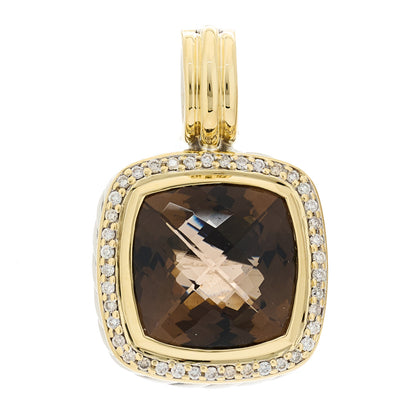 David Yurman Sterling Silver 18K Yellow Gold Diamond Smoky Quartz 14mm Albion Enhancer Pendant 1 of 4