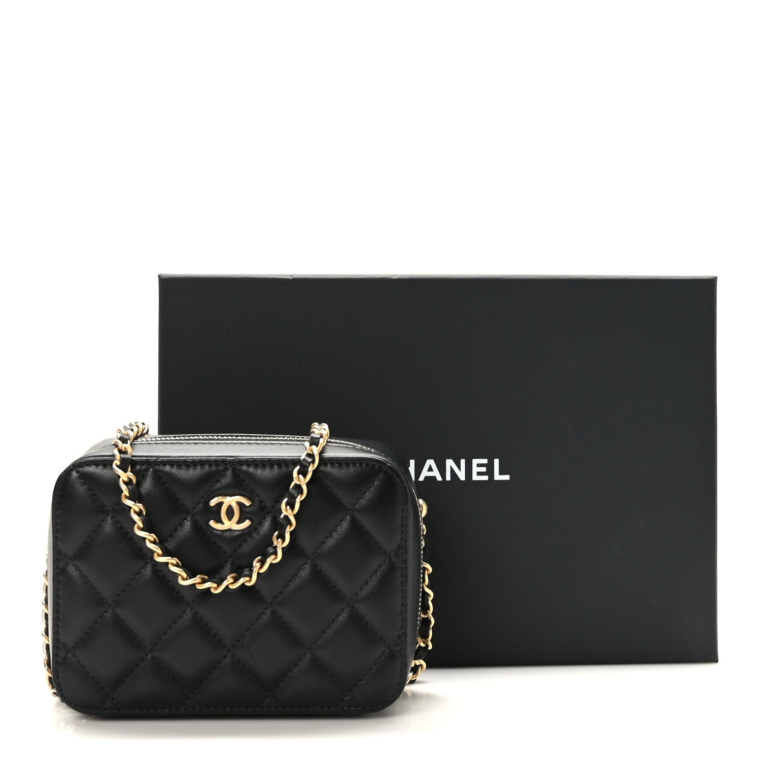 Chanel Lambskin Quilted CC Pearl Crush Camera Case Black 9 of 9