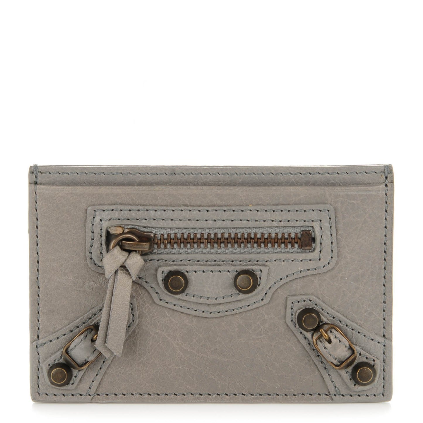 Agneau Classic Hardware Card Case Gris Pyrite