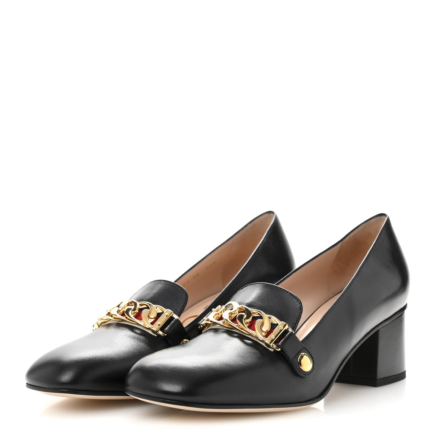 Malaga Kid Sylvie Web Chain Mid Heel Loafers 38 Black
