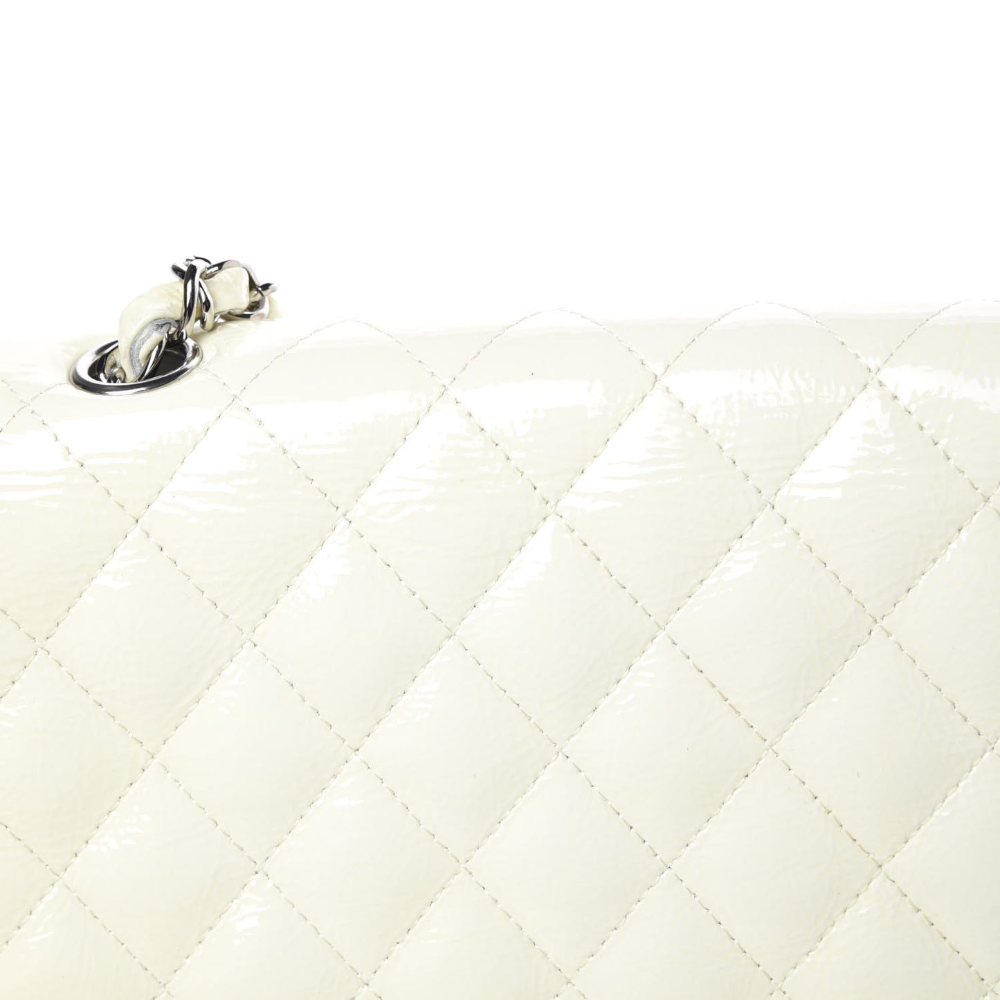 Distressed Patent Calfskin Quilted East West Flap White