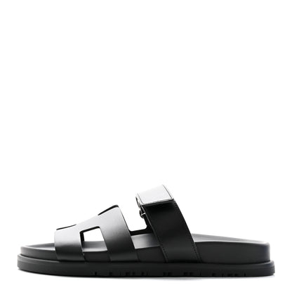 Hermes Calfskin Womens Chypre Sandals 36.5 Black 1 of 11
