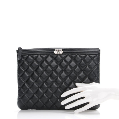 Chanel Lambskin Quilted Medium Boy Cosmetic Case Black 2 of 7