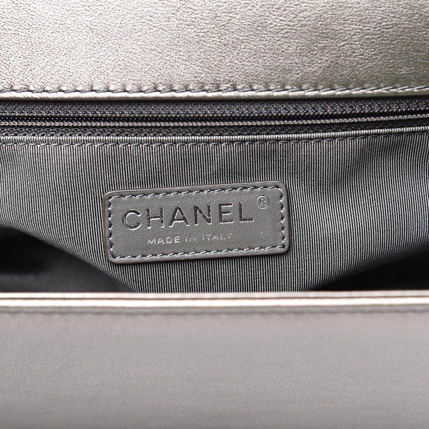 Metallic Lambskin Perforated New Medium Boy Flap Dark Silver