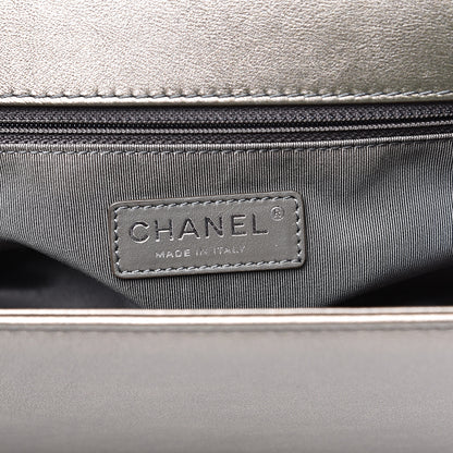 Chanel Metallic Lambskin Perforated New Medium Boy Flap Dark Silver 5 of 10