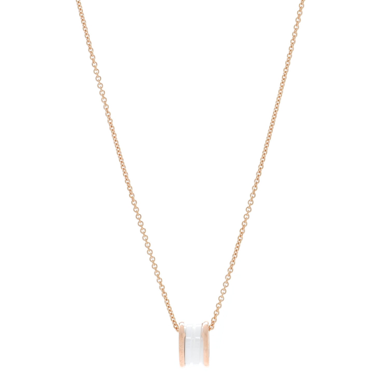 Bulgari 18K Rose Gold White Ceramic B.Zero1 Pendant Necklace 1 of 4