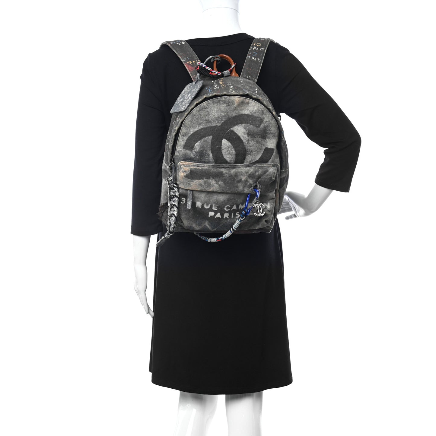 Graffiti Printed Canvas Medium Backpack Black