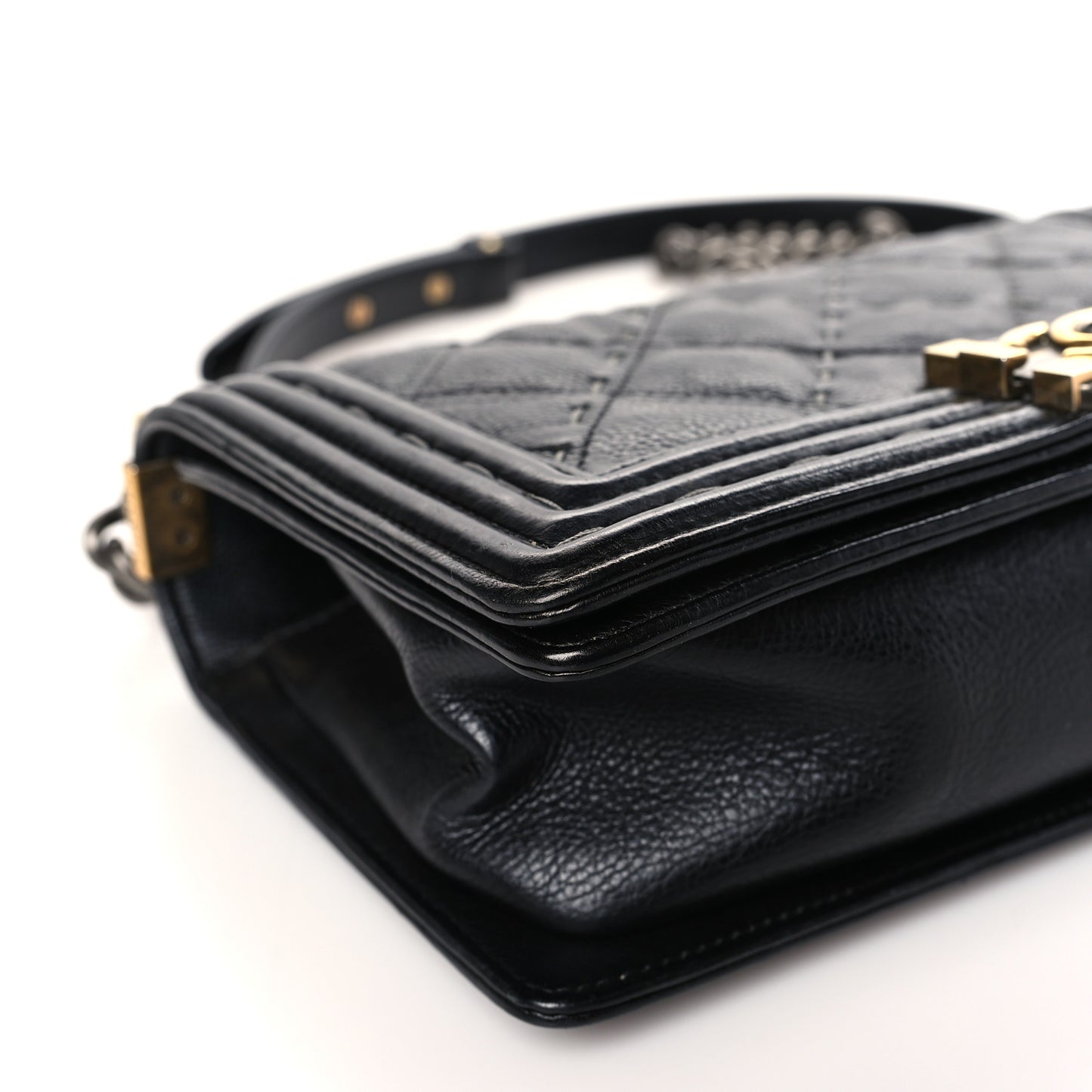 Calfskin Double Stitch Medium Boy Flap Black