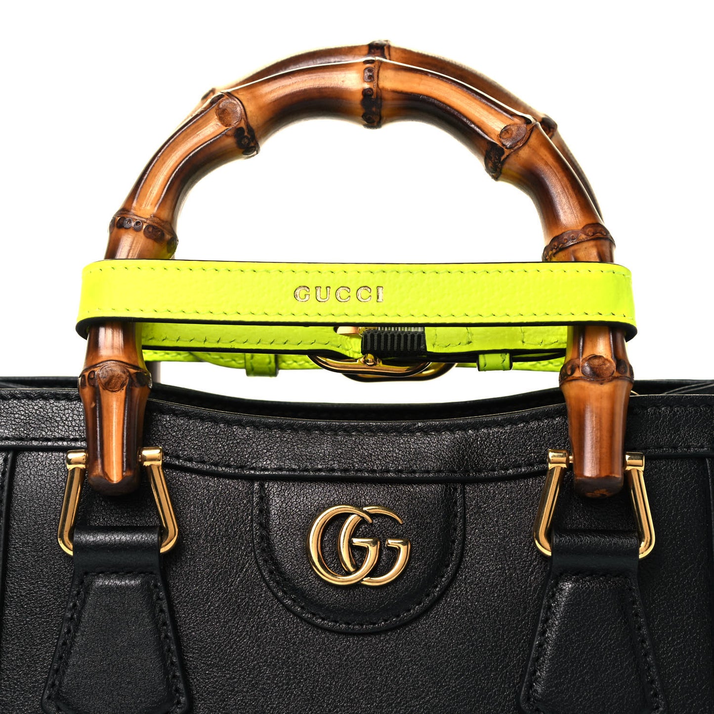 Wonka Grain Calfskin Mini Diana Tote Bag Black Yellow Fluo
