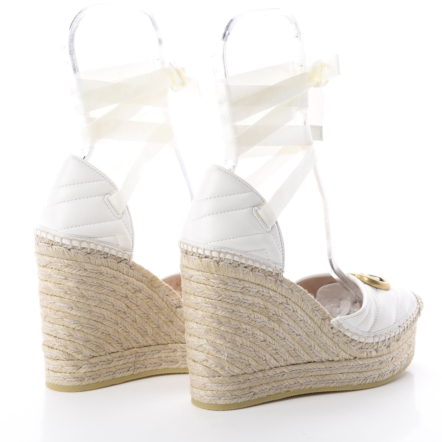 Gucci Nappa Matelasse GG Marmont Ankle Wrap Platform 35/120mm Espadrille Wedges 37.5 Great White 4 of 6