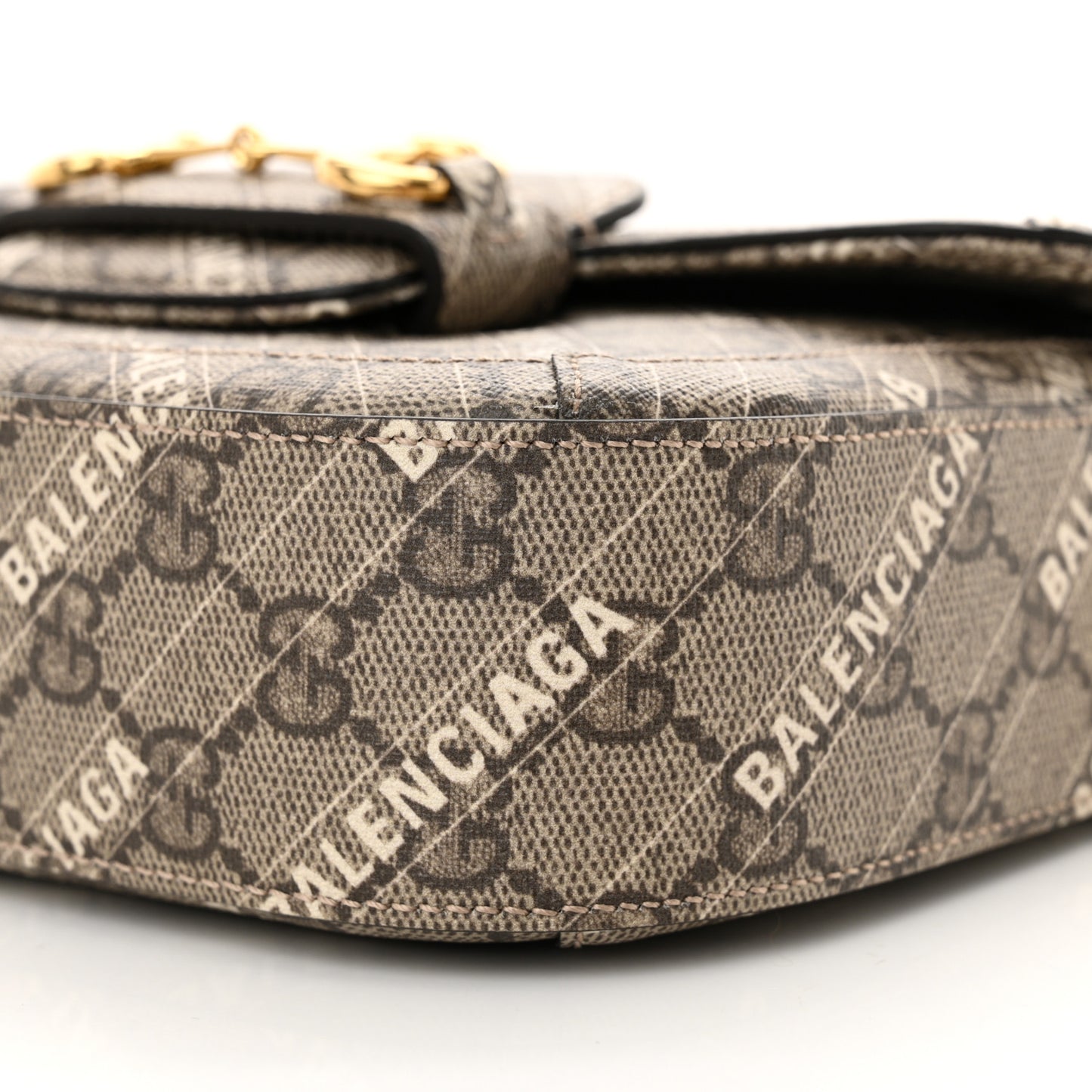 X BALENCIAGA GG Supreme Monogram Web Logo Print Mini Horsebit 1955 Shoulder Bag Beige Ebony