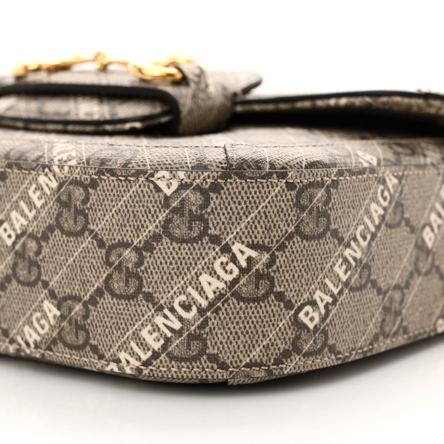 Gucci X BALENCIAGA GG Supreme Monogram Web Logo Print Mini Horsebit 1955 Shoulder Bag Beige Ebony 10 of 11