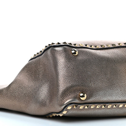 Valentino Garavani Metallic Alce Printed Calfskin Medium Rockstud Tote Sasso 6 of 10