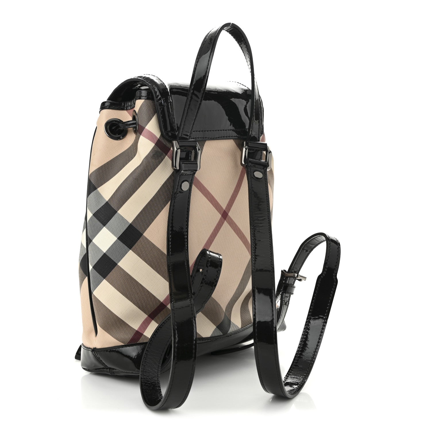 burberry leather backpack black check Burberry Patent Nova Check Backpack Black 1759391 – FASHIONPHILE
