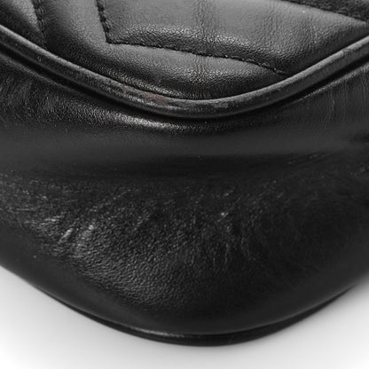 Gucci Calfskin Matelasse Mini GG Marmont Chain Shoulder Bag Black 9 of 14