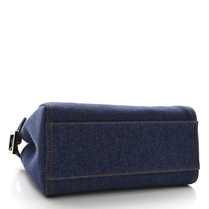 Fendi Denim Fabric Jacquard Cuoio FF 1974 Mini Peekaboo Iconic Satchel Blue Tobacco Moro 4 of 10