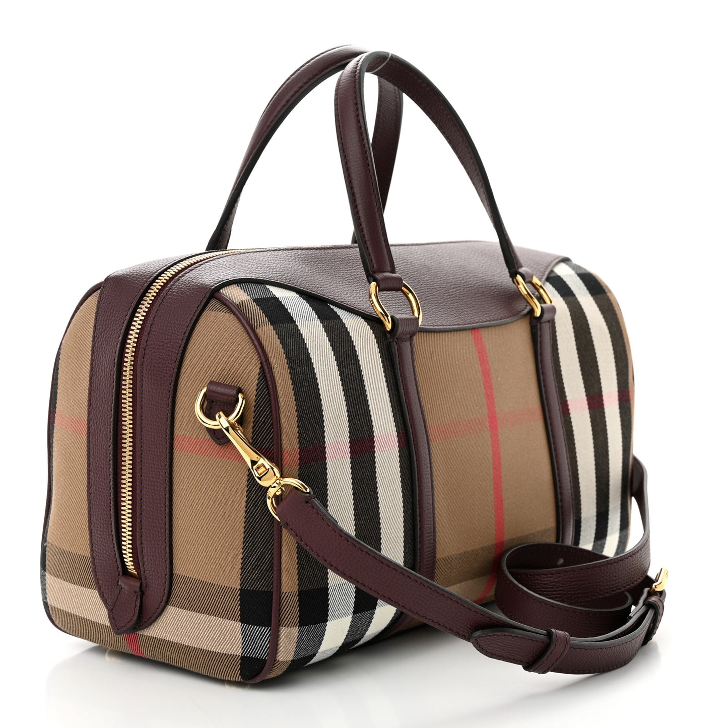 House Check Derby Calfskin Medium Alchester Bowling Bag Mahogany Red