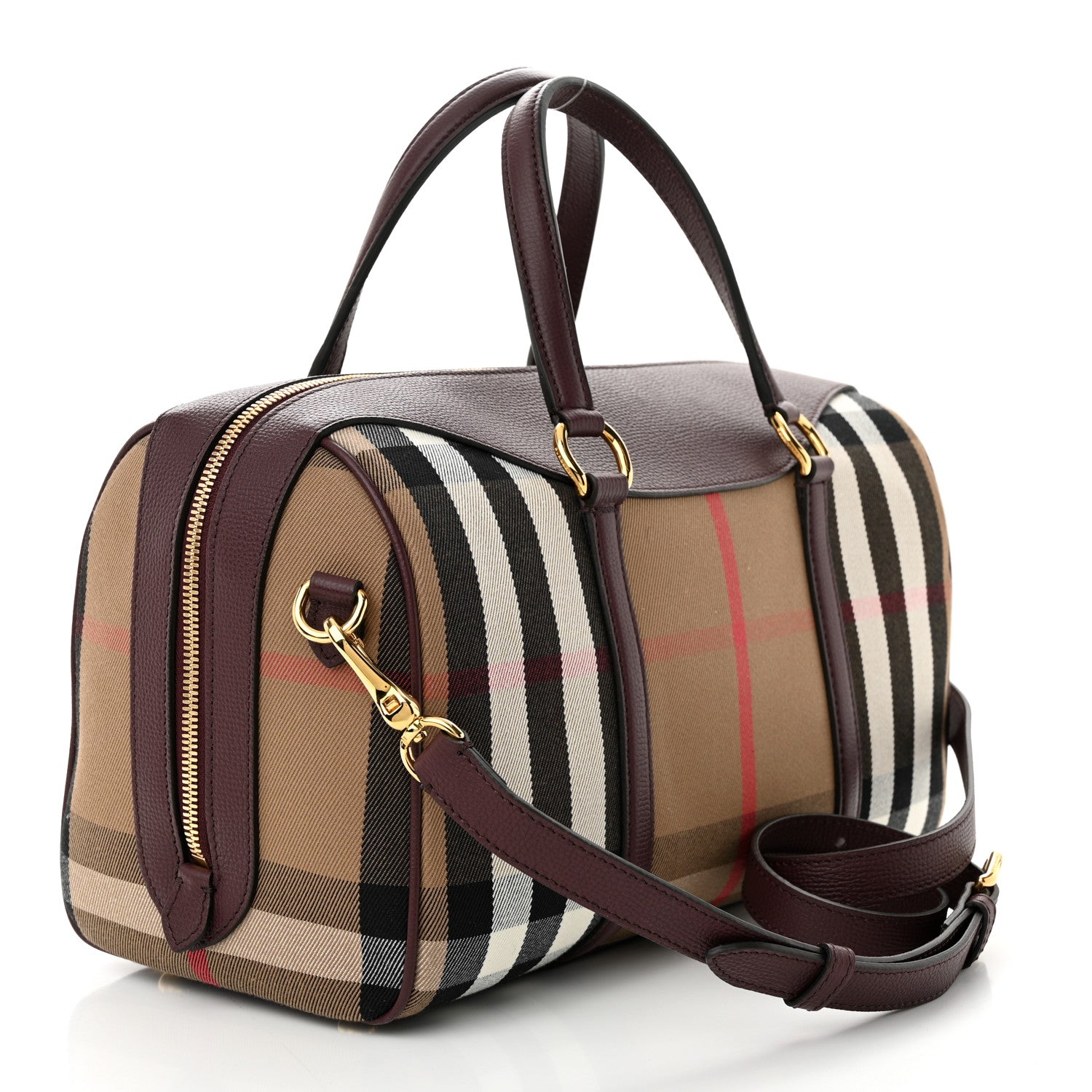 Burberry House Check Derby Calfskin Medium Alchester Bowling Bag Mahogany Red 3 of 14