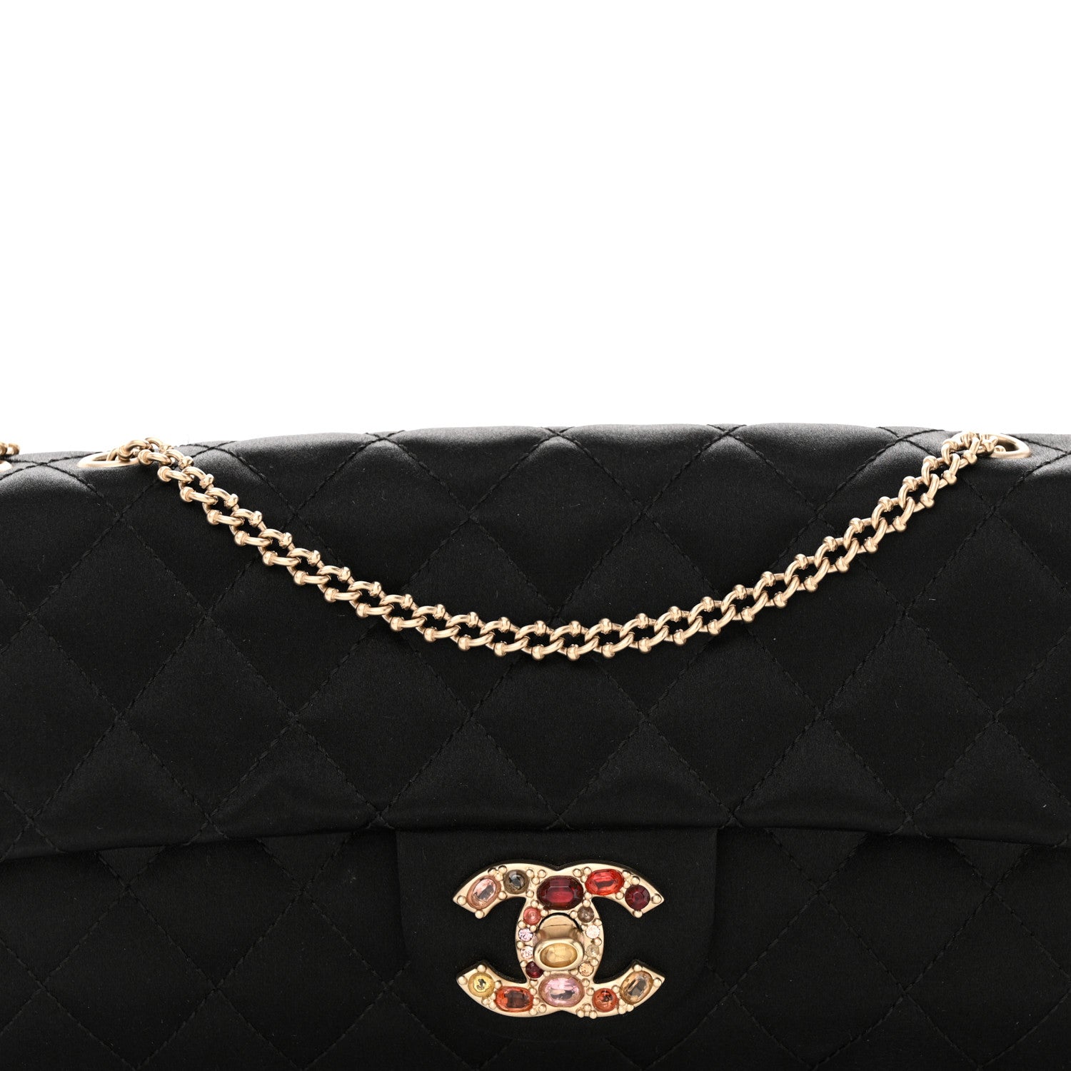 Chanel Satin Quilted Precious Jewel East West Flap Black 8 of 12