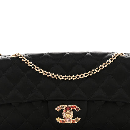 Chanel Satin Quilted Precious Jewel East West Flap Black 8 of 12