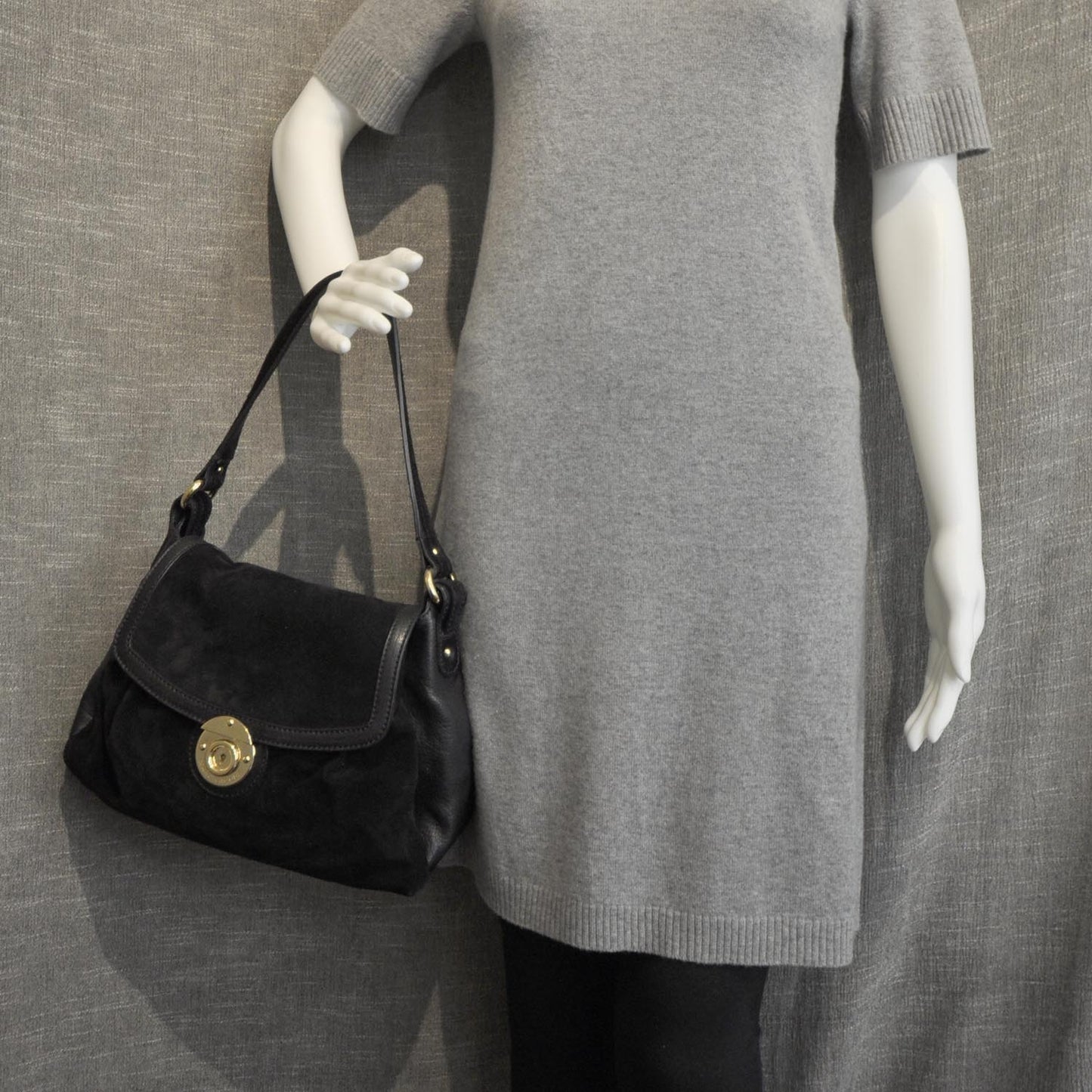 Soft Calf Suede Kate Shoulder Bag Black