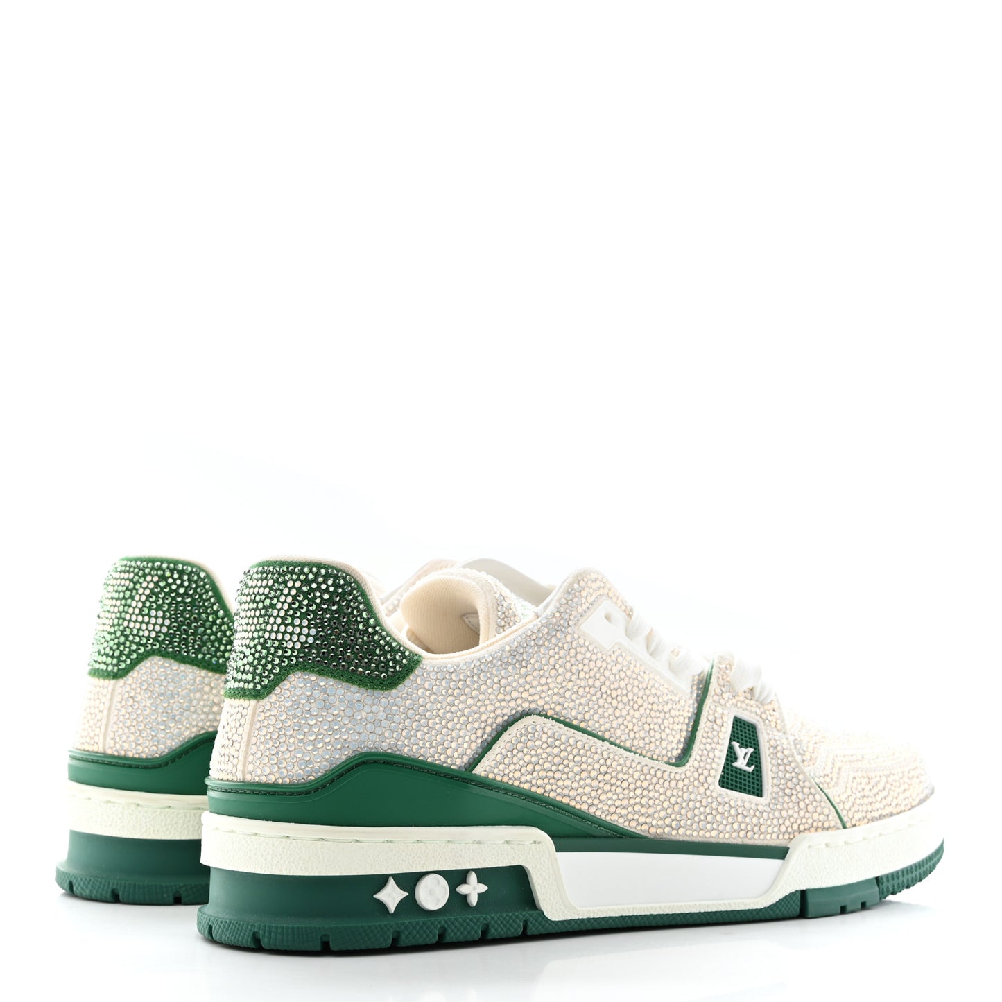 Crystal Mens LV Trainer Sneakers 8 Green White