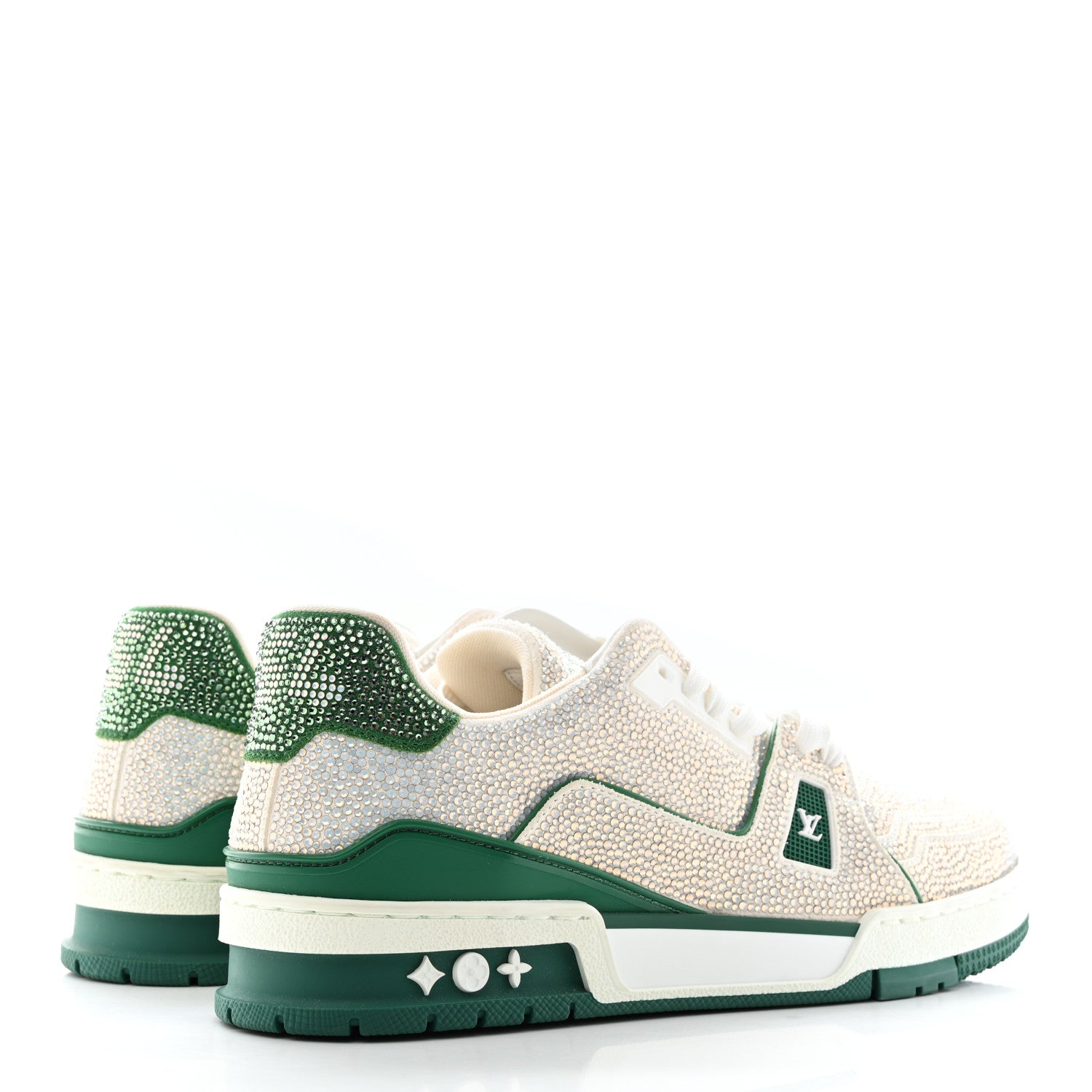 Louis Vuitton Crystal Mens LV Trainer Sneakers 8 Green White 4 of 10