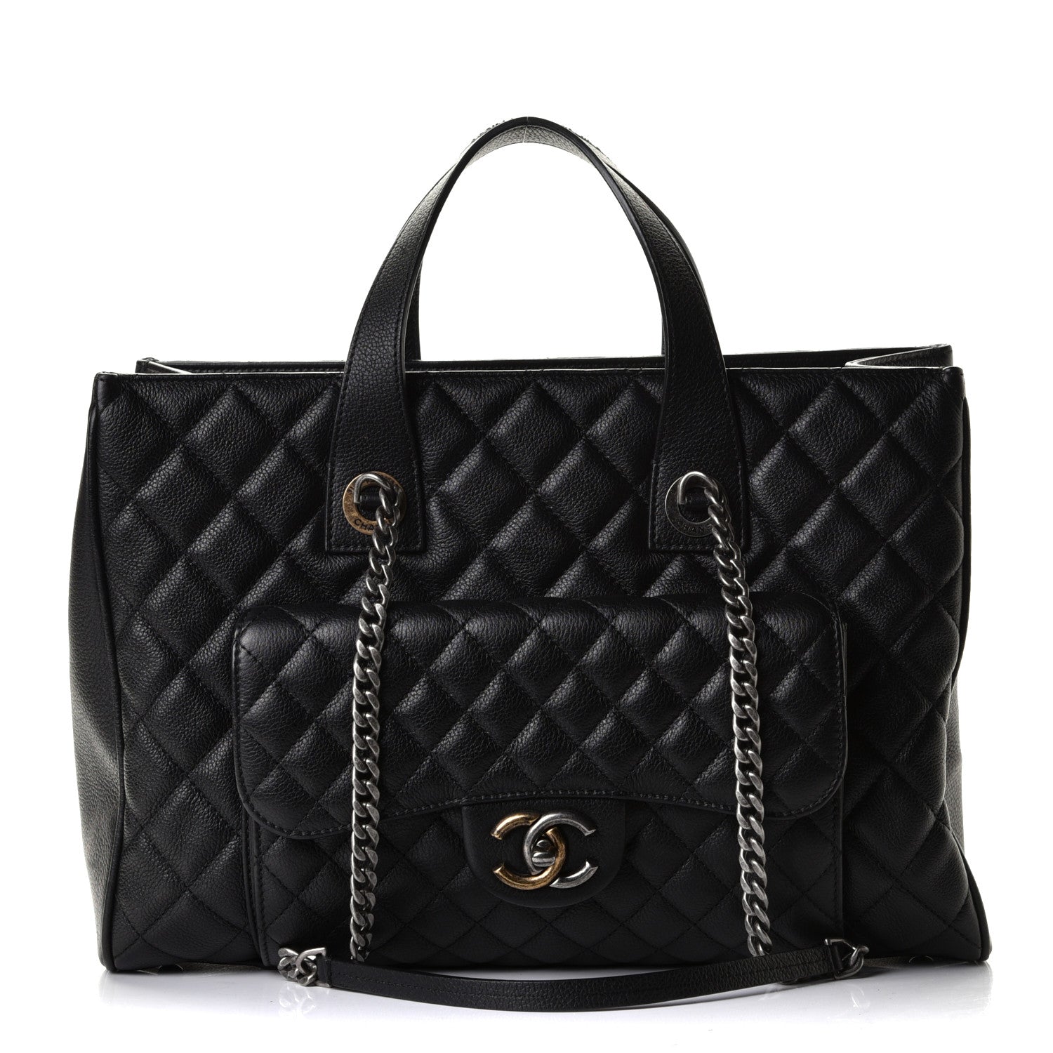 Chanel Metallic Grained Calfskin Quilted Large Casual Pocket Tote Black 1 of 6