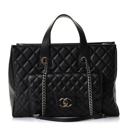 Chanel Metallic Grained Calfskin Quilted Large Casual Pocket Tote Black 1 of 6