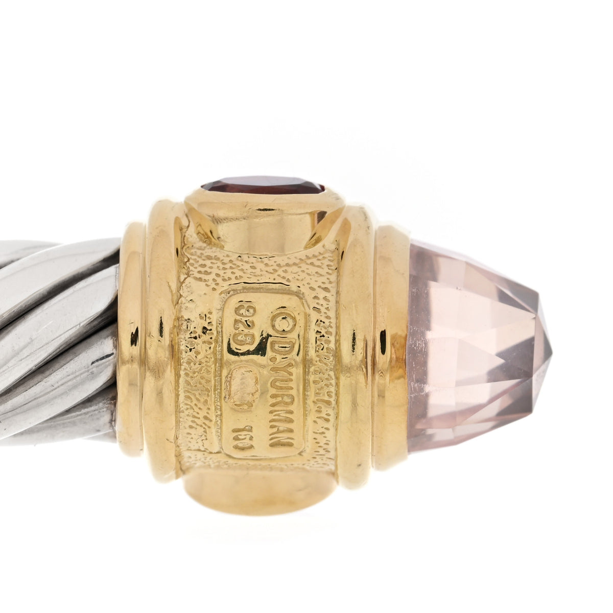 Sterling Silver 14K Yellow Gold Rose Quartz Pink Tourmaline 10mm Renaissance Cable Bracelet