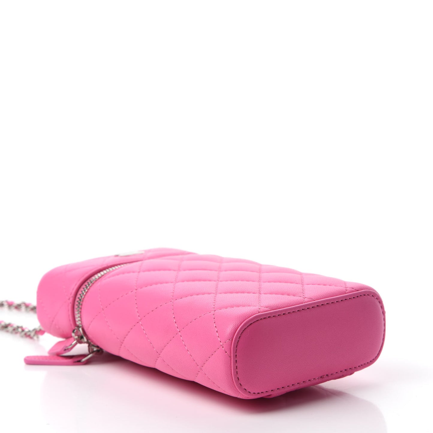 Lambskin Quilted Phone Holder With Chain Pink