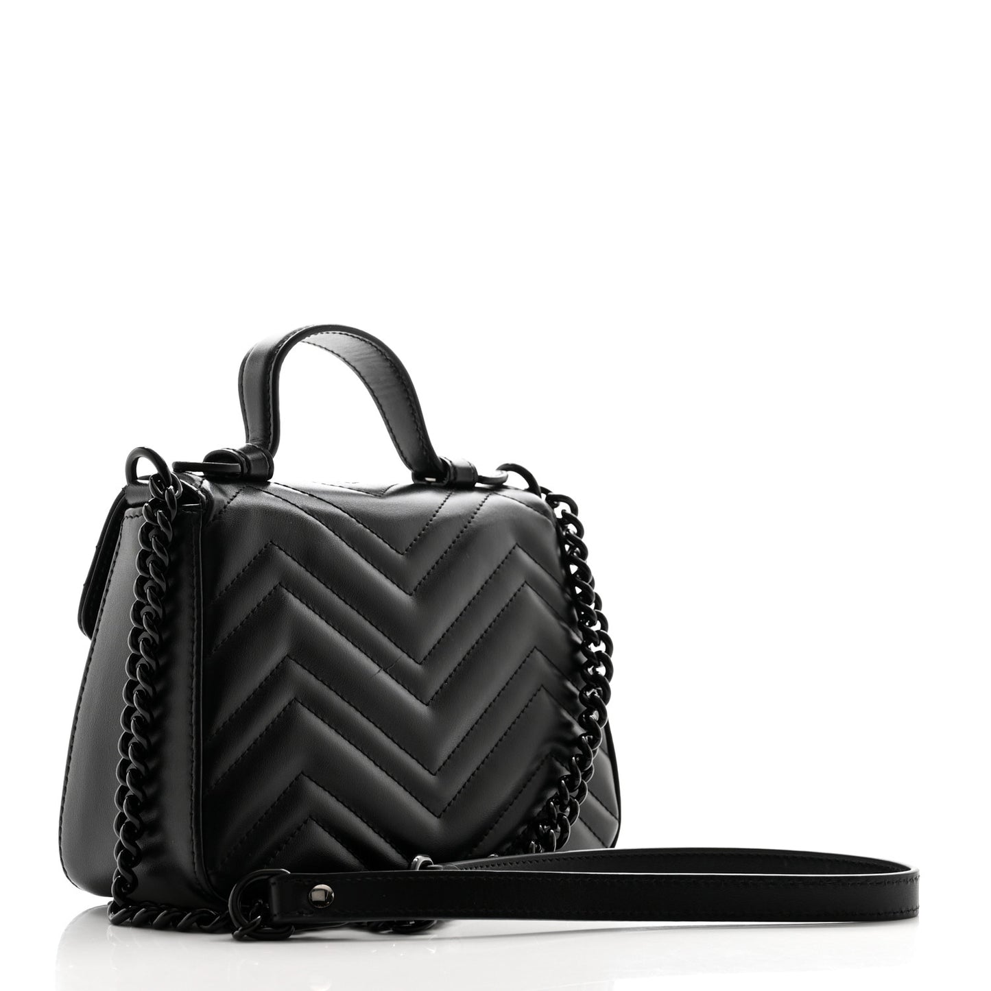 Calfskin Matelasse Monochrome Mini GG Marmont Top Handle Shoulder Bag Black